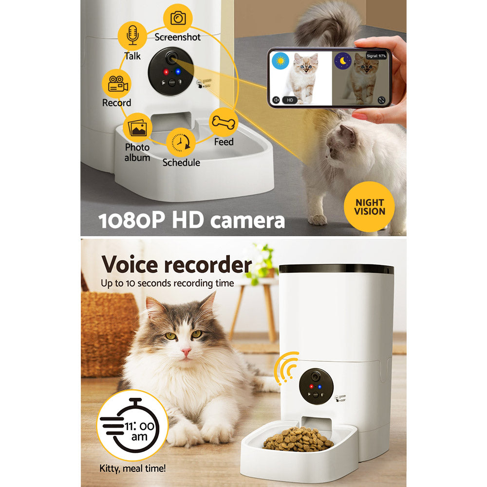 Dog Bowls, Feeders & Waterers: i.Pet Automatic Pet Feeder 6L Wifi Camera Dog Cat Smart Food Dispenser Timer