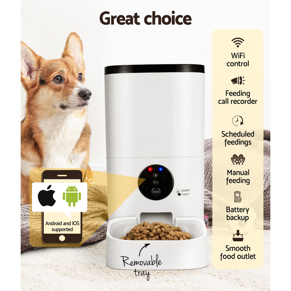 Dog Bowls, Feeders & Waterers: i.Pet Automatic Pet Feeder 6L Wifi Auto Dog Cat Smart Food Dispenser Timer