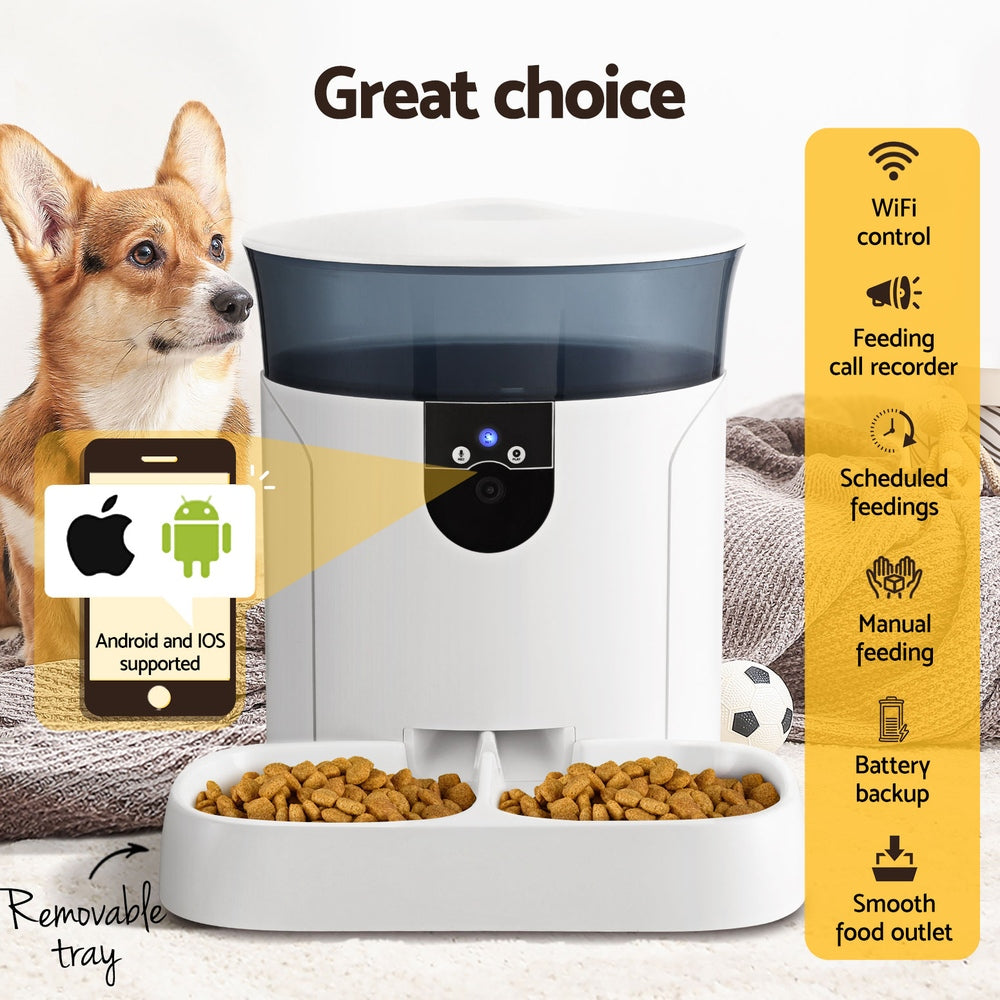Dog Bowls, Feeders & Waterers: i.Pet Automatic Pet Feeder Dog Cat Camera Wifi Smart Food Dispenser Timer 7L APP