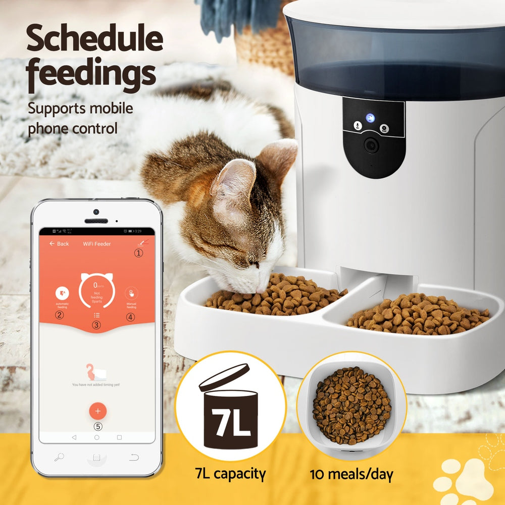 Dog Bowls, Feeders & Waterers: i.Pet Automatic Pet Feeder Dog Cat Camera Wifi Smart Food Dispenser Timer 7L APP