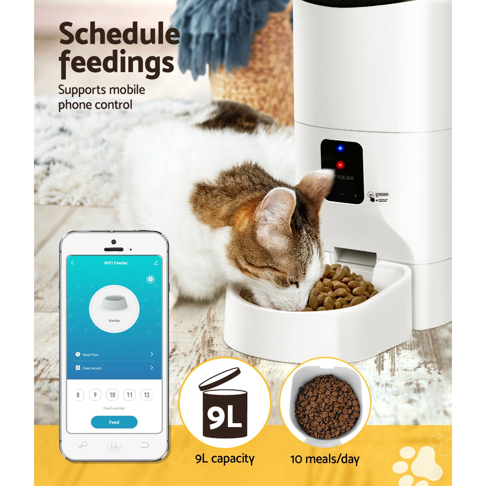 Dog Bowls, Feeders & Waterers: i.Pet Automatic Pet Feeder 9L Wifi Auto Dog Cat Feeder Smart Food Dispenser Timer