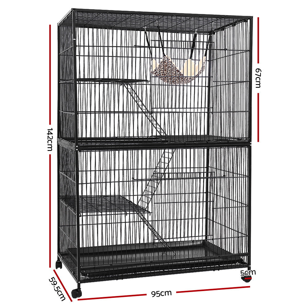 Small Animal Habitats & Cages: i.Pet Rabbit Cage 142cm Hutch 4 Level Bird Guinea Pig Ferret