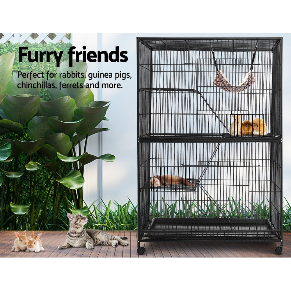 Small Animal Habitats & Cages: i.Pet Rabbit Cage 142cm Hutch 4 Level Bird Guinea Pig Ferret