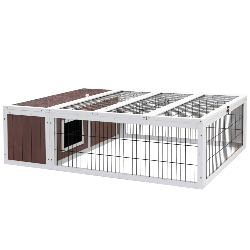 Small Animal Habitats & Cages: i.Pet Rabbit Hutch 124cm x 90cm x 35cm Chicken Coop Large Outdoor Wooden Run Cage House