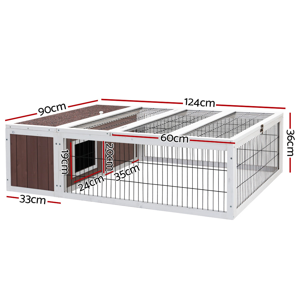 Small Animal Habitats & Cages: i.Pet Rabbit Hutch 124cm x 90cm x 35cm Chicken Coop Large Outdoor Wooden Run Cage House