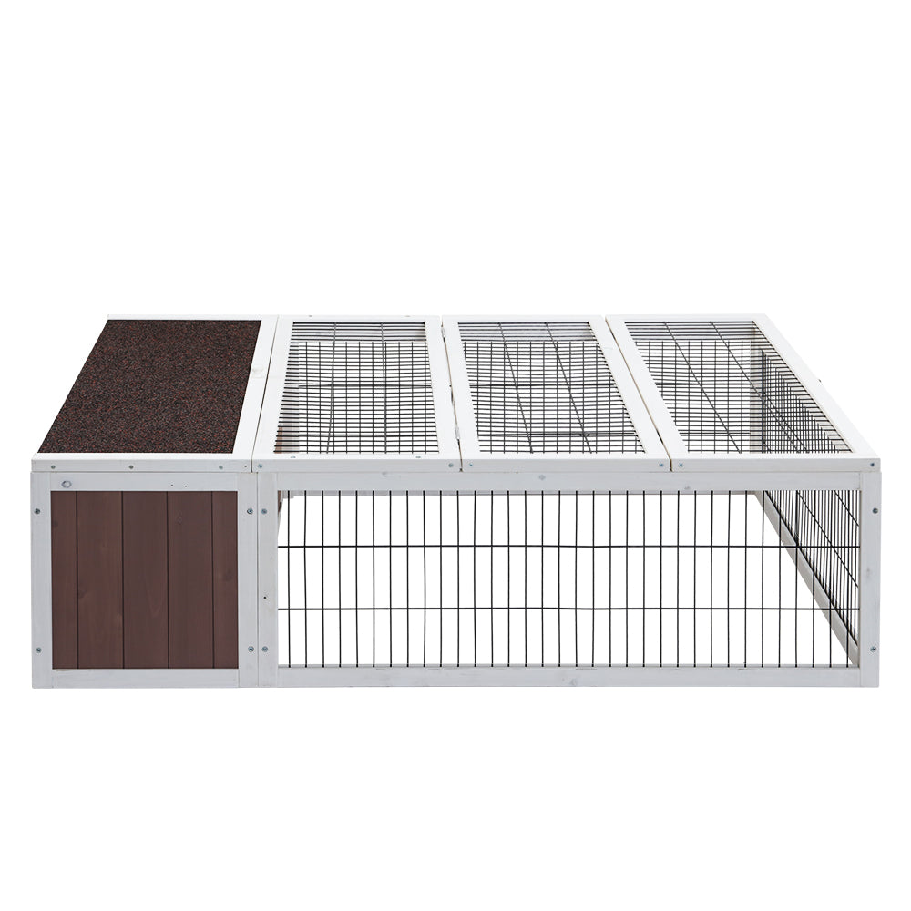 Small Animal Habitats & Cages: i.Pet Rabbit Hutch 124cm x 90cm x 35cm Chicken Coop Large Outdoor Wooden Run Cage House