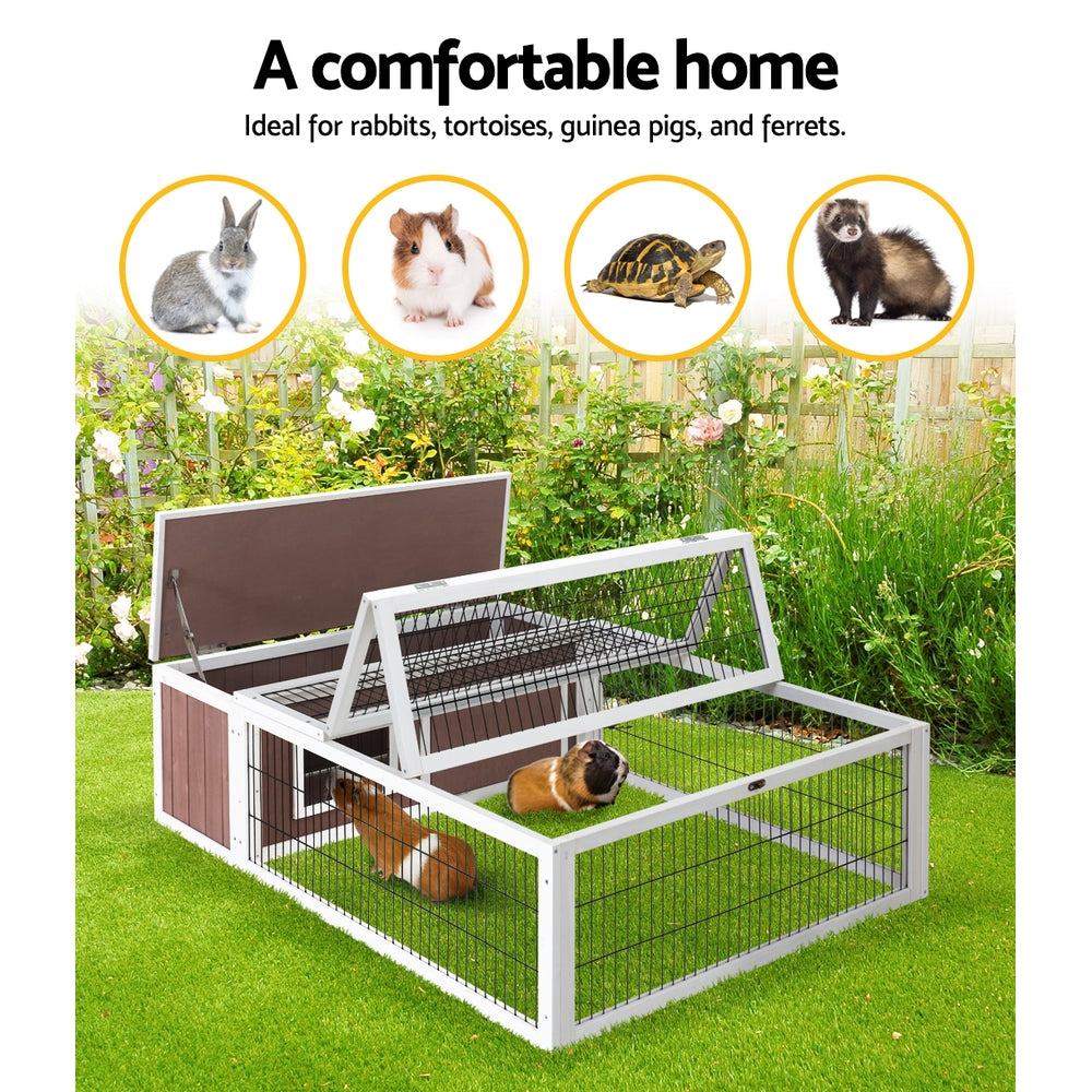 Small Animal Habitats & Cages: i.Pet Rabbit Hutch 124cm x 90cm x 35cm Chicken Coop Large Outdoor Wooden Run Cage House
