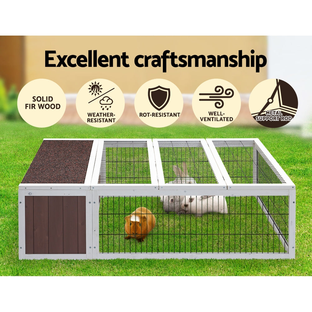 Small Animal Habitats & Cages: i.Pet Rabbit Hutch 124cm x 90cm x 35cm Chicken Coop Large Outdoor Wooden Run Cage House