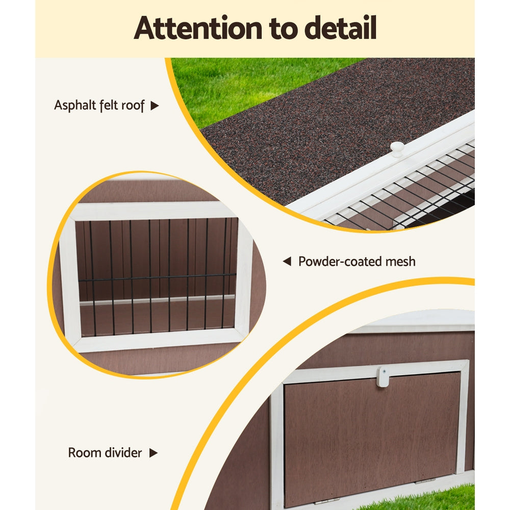 Small Animal Habitats & Cages: i.Pet Rabbit Hutch 124cm x 90cm x 35cm Chicken Coop Large Outdoor Wooden Run Cage House