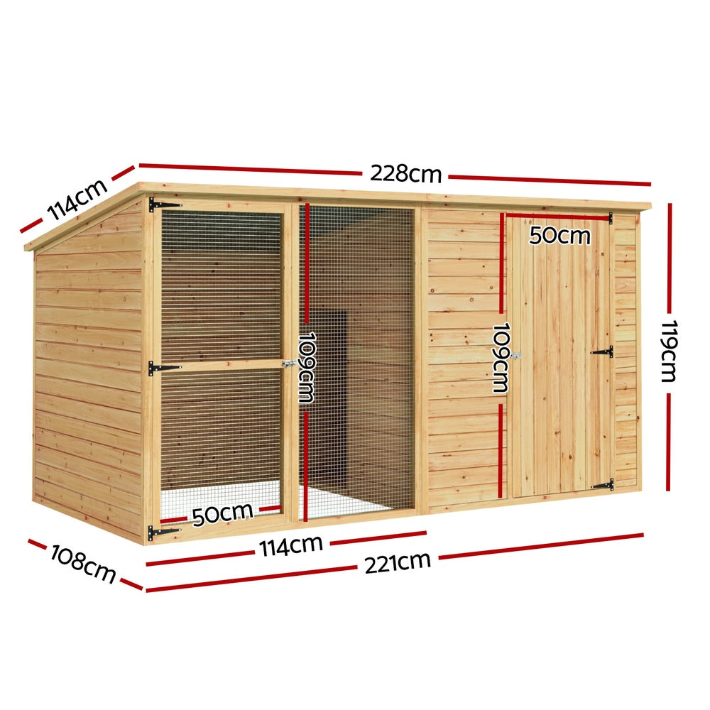 Dog Kennels: i.Pet Dog Kennel Extra Large 2.28M Wooden House Bed Outdoor Pet Puppy Cabin Log