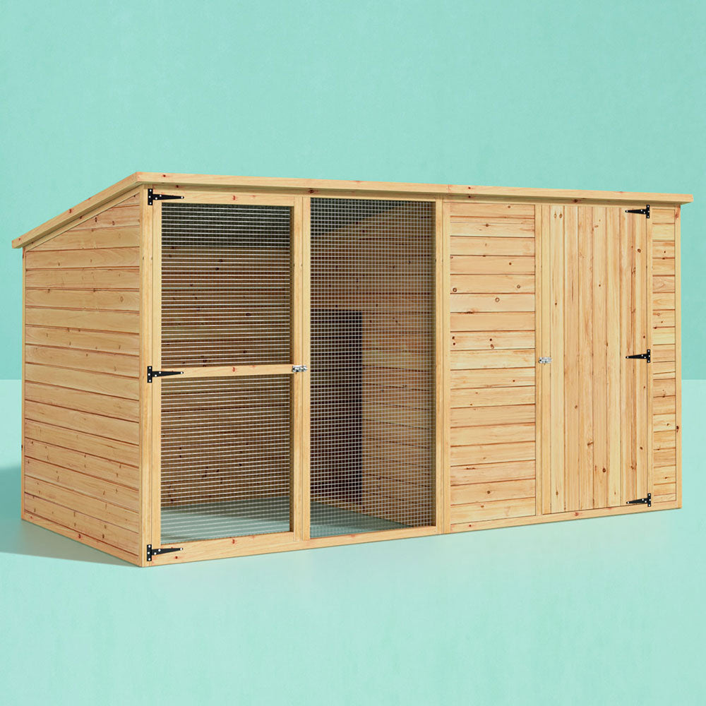 Dog Kennels: i.Pet Dog Kennel Extra Large 2.28M Wooden House Bed Outdoor Pet Puppy Cabin Log