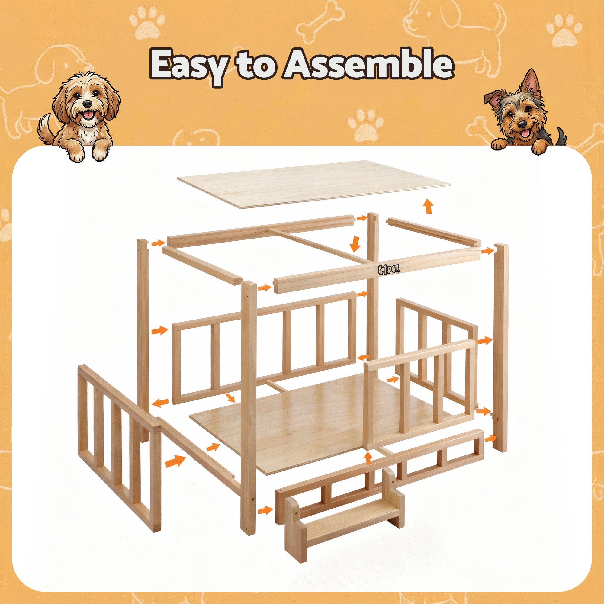 Dog Kennels: i.Pet 2in1 Dog Kennel Crate Furniture Grey Bedding Wooden House Indoor