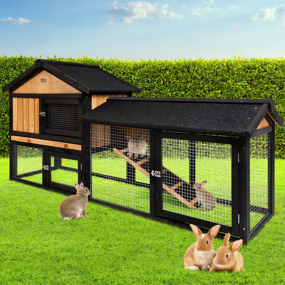 Small Animal Habitats & Cages: i.Pet Chicken Coop Rabbit Hutch 165cm x 43cm x 86cm Chicken Coop Large Run House Cage Wooden Outdoor