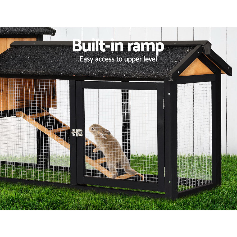 Small Animal Habitats & Cages: i.Pet Chicken Coop Rabbit Hutch 165cm x 43cm x 86cm Chicken Coop Large Run House Cage Wooden Outdoor