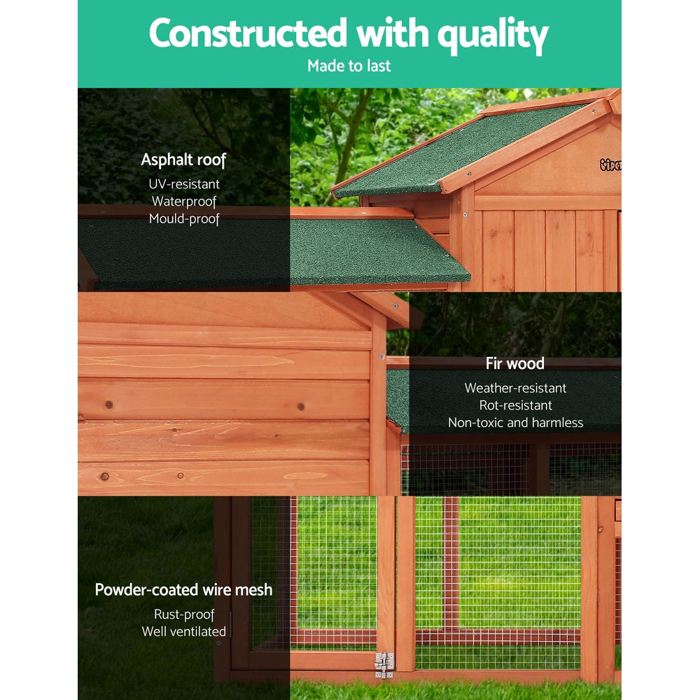 Small Animal Habitats & Cages: i.Pet Chicken Coop Rabbit Hutch 220cm x 44cm x 84cm Large Chicken Coop Run Wooden Outdoor Cage House