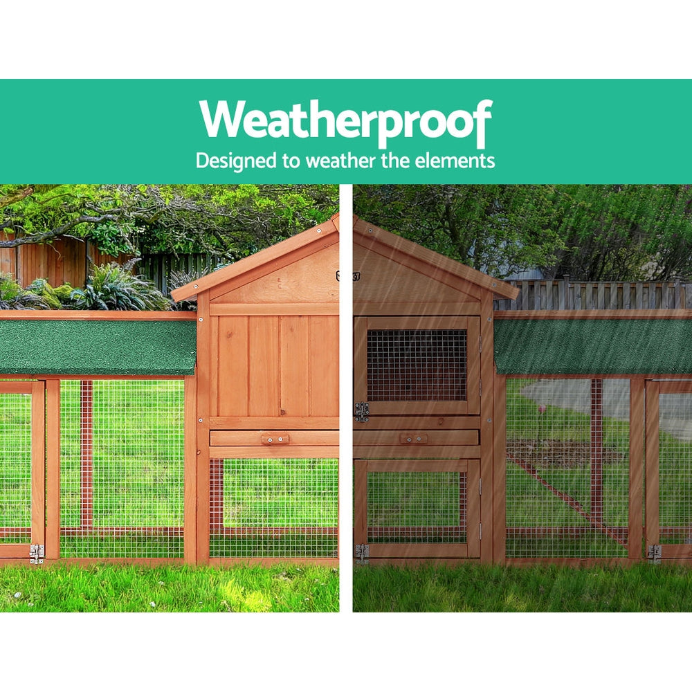 Small Animal Habitats & Cages: i.Pet Chicken Coop Rabbit Hutch 220cm x 44cm x 84cm Large Chicken Coop Run Wooden Outdoor Cage House