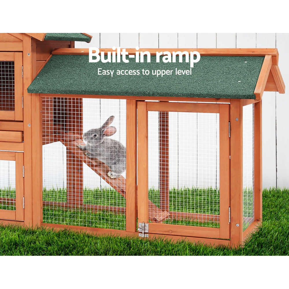 Small Animal Habitats & Cages: i.Pet Chicken Coop Rabbit Hutch 220cm x 44cm x 84cm Large Chicken Coop Run Wooden Outdoor Cage House
