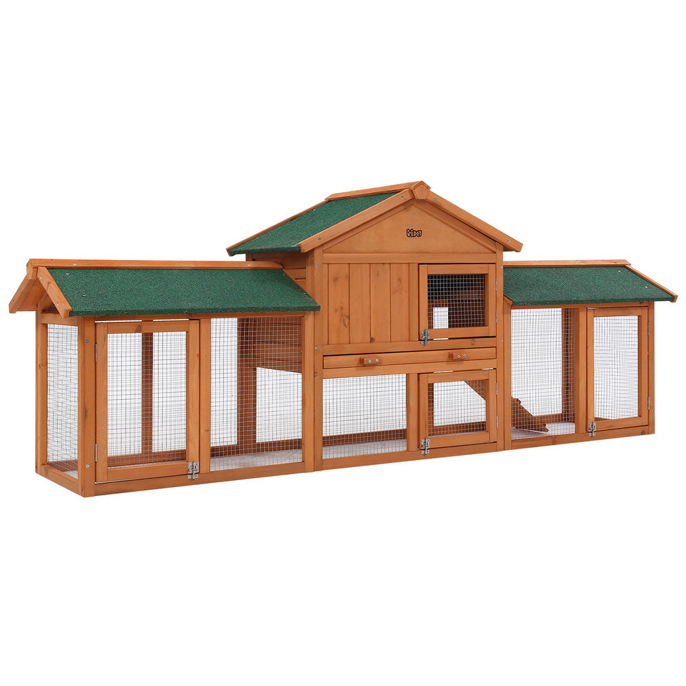 Small Animal Habitats & Cages: i.Pet Chicken Coop Rabbit Hutch 220cm x 44cm x 84cm Large Chicken Coop Run Wooden Outdoor Cage House