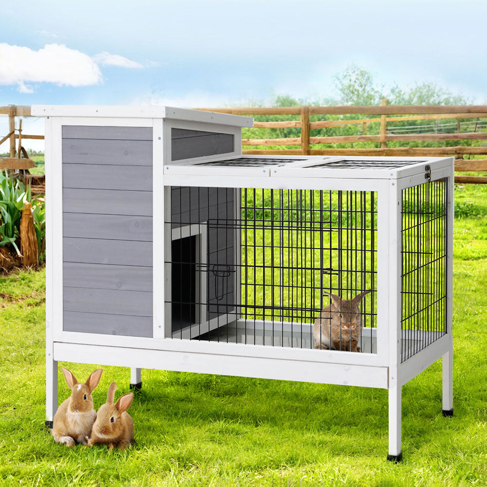 Small Animal Habitats & Cages: i.Pet Rabbit Hutch Chicken Coop 97cm x 49cm x 86cm Chicken Coop Large Run Wooden Outdoor Cage House