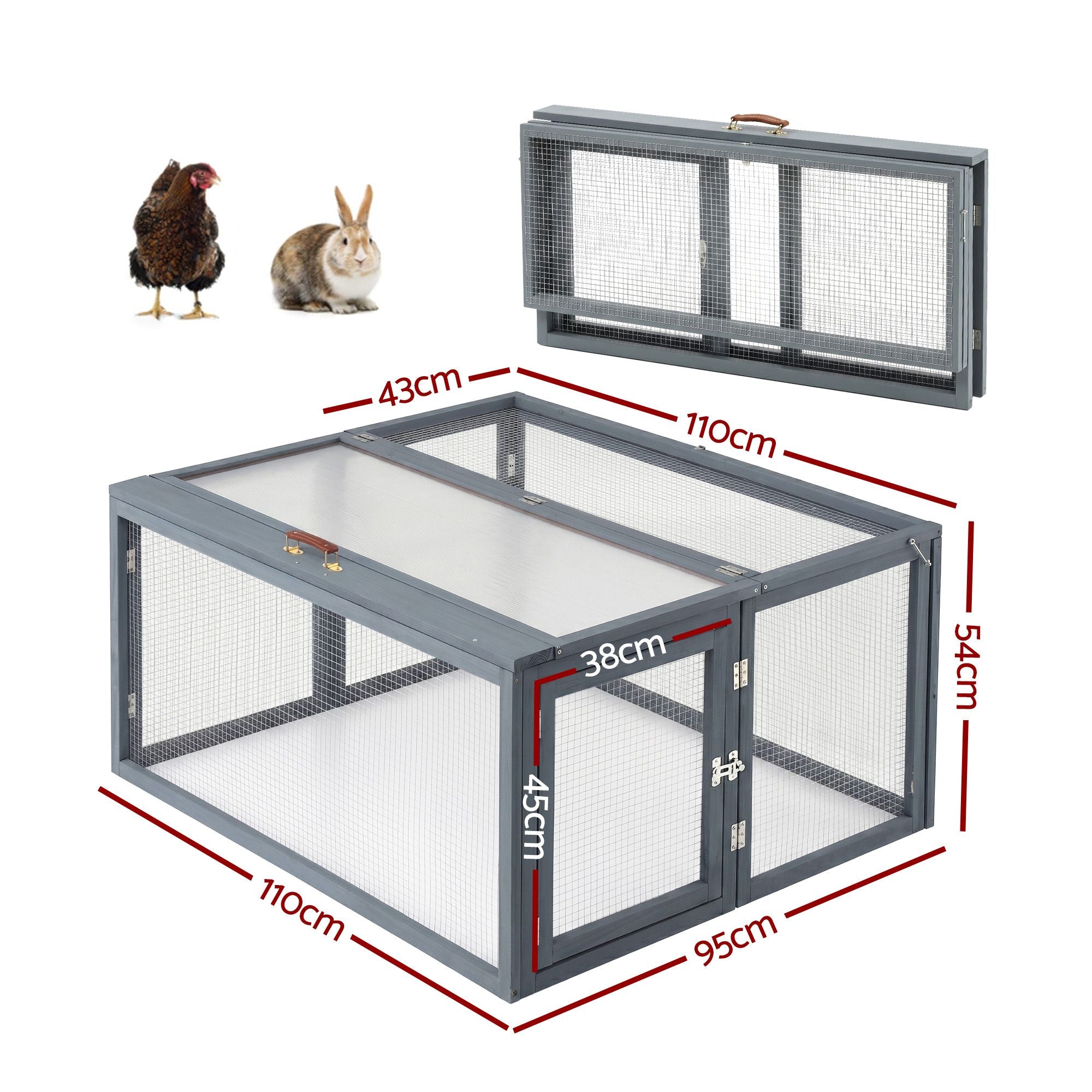 i.Pet Chicken Coop Large Portable Wooden Rabbit Run Cage Hutch Outdoor Folding Hen House 110cm