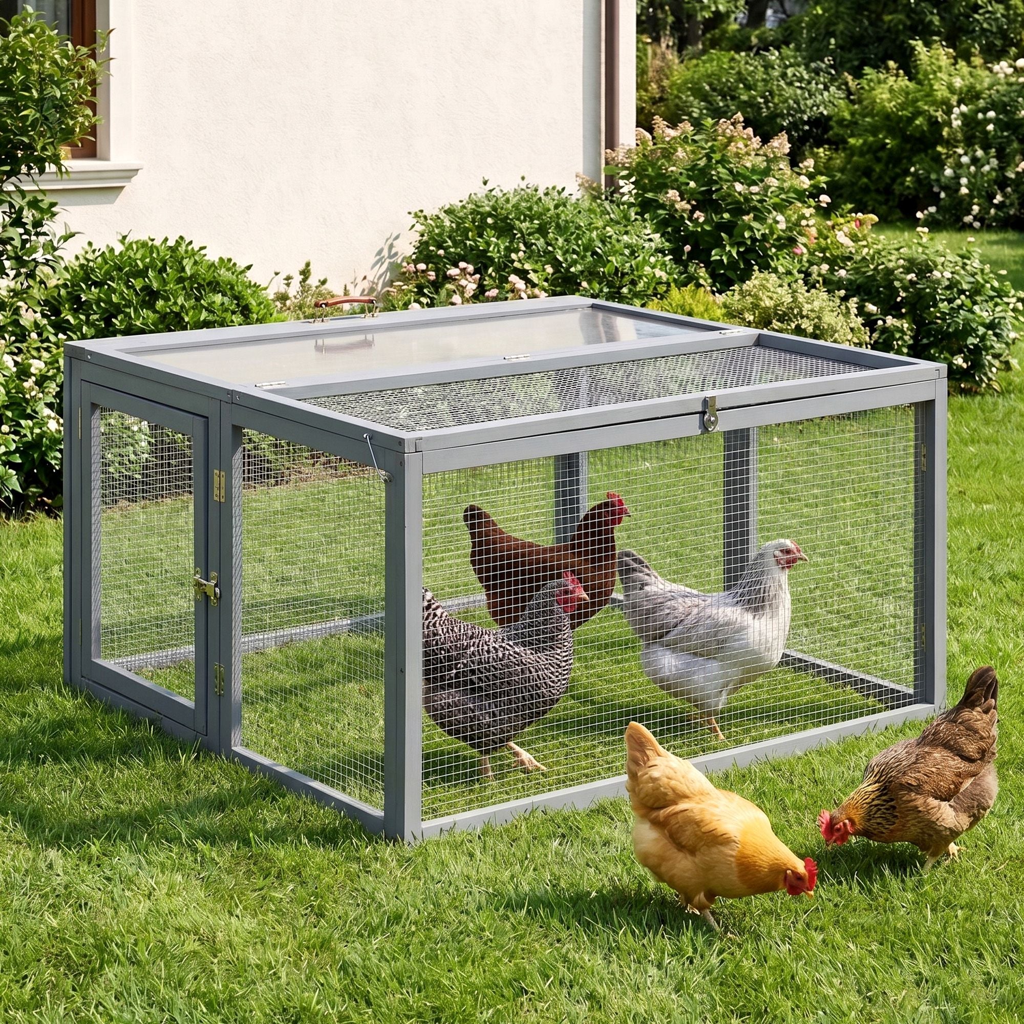 i.Pet Chicken Coop Large Portable Wooden Rabbit Run Cage Hutch Outdoor Folding Hen House 110cm