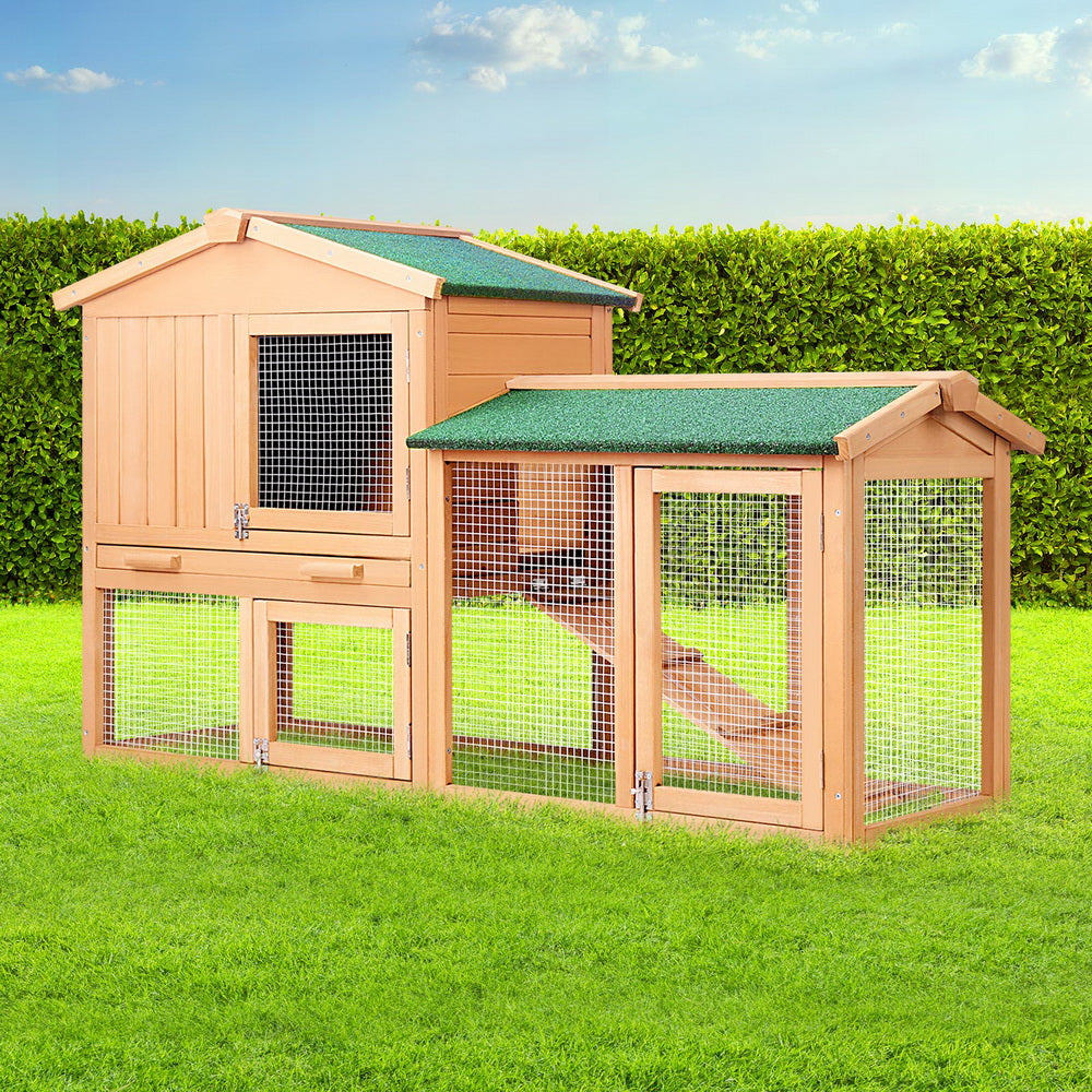 Small Animal Habitats & Cages: i.Pet Chicken Coop Rabbit Hutch 138cm x 44cm x 85cm Large Chicken Coop House Run Cage Wooden Outdoor