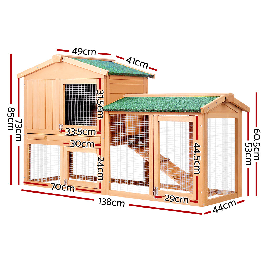 Small Animal Habitats & Cages: i.Pet Chicken Coop Rabbit Hutch 138cm x 44cm x 85cm Large Chicken Coop House Run Cage Wooden Outdoor