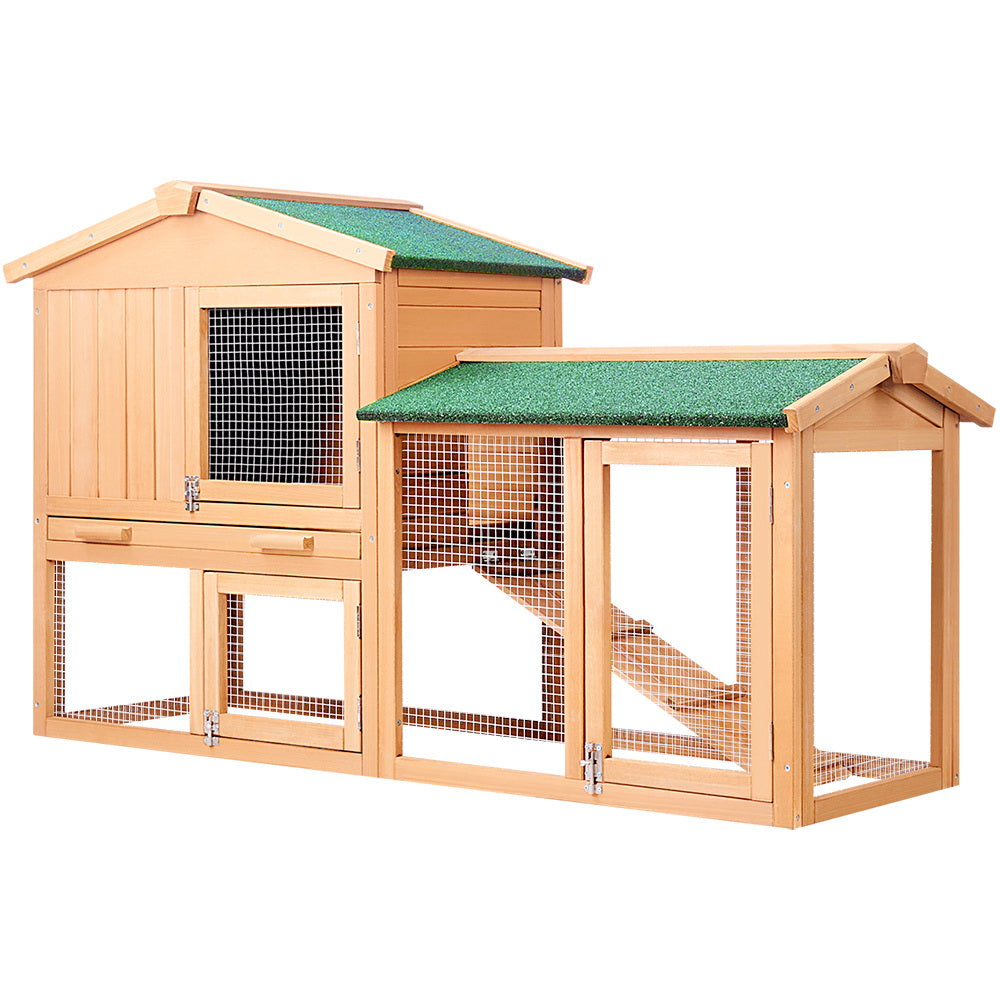 Small Animal Habitats & Cages: i.Pet Chicken Coop Rabbit Hutch 138cm x 44cm x 85cm Large Chicken Coop House Run Cage Wooden Outdoor