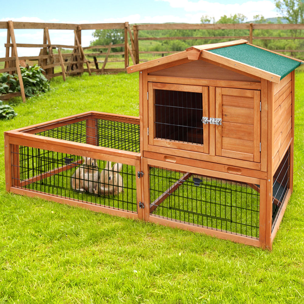 Small Animal Habitats & Cages: i.Pet Chicken Coop Rabbit Hutch 155cm x 49cm x 90cm Large Chicken Coop Wooden Run Cage House Outdoor