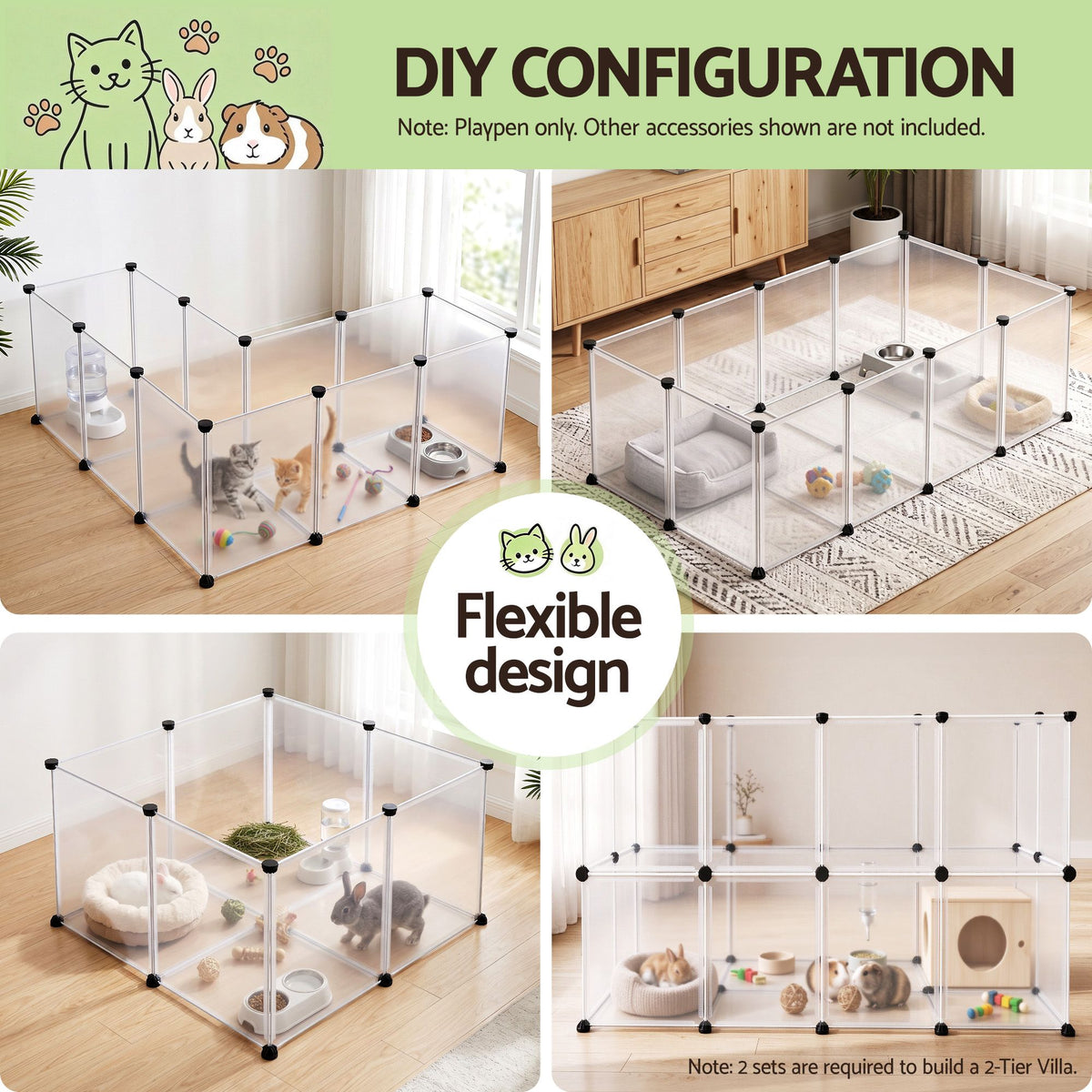 i.Pet Pet Dog Playpen 20 Panels with Baseboard DIY Enclosure