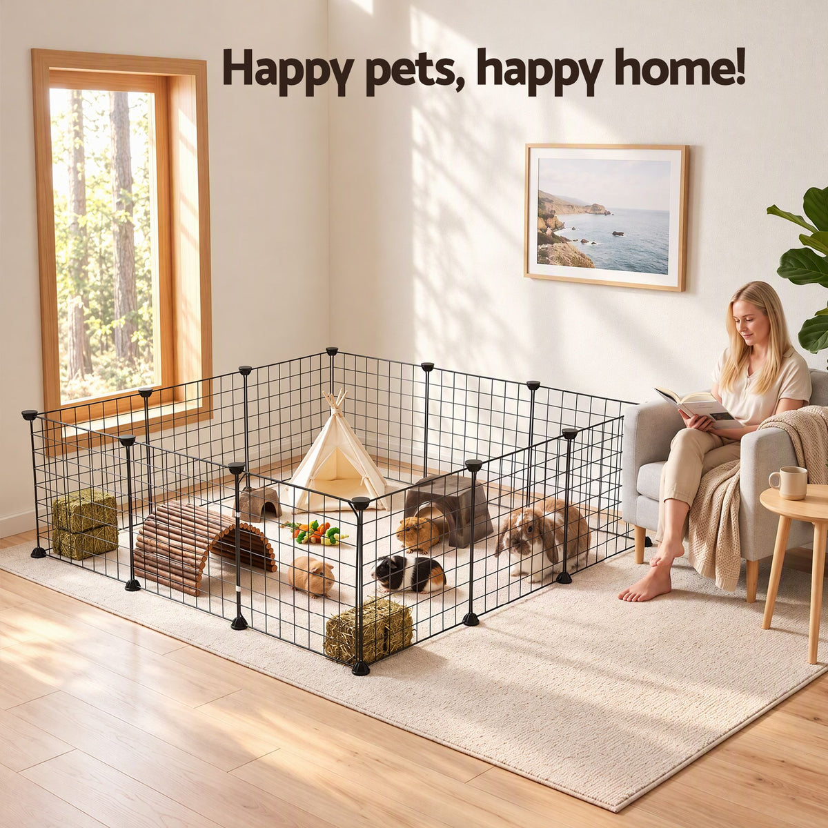 i.Pet Dog Playpen 12 Panels Pet Playpen 35x35cm Iron DIY Enclosure for Small Animals