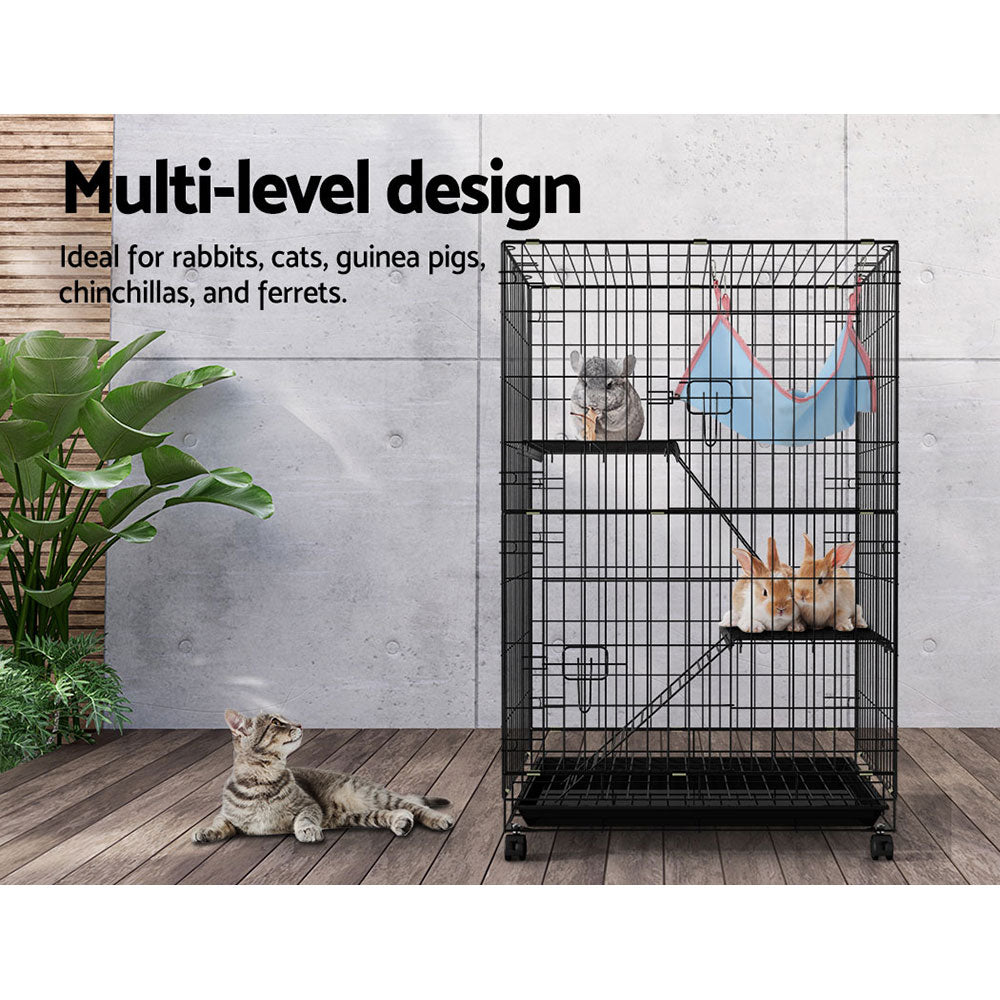 Small Animal Habitats & Cages: i.Pet Rabbit Cage 100cm Hutch 3 Level Indoor Guinea Pig Ferret