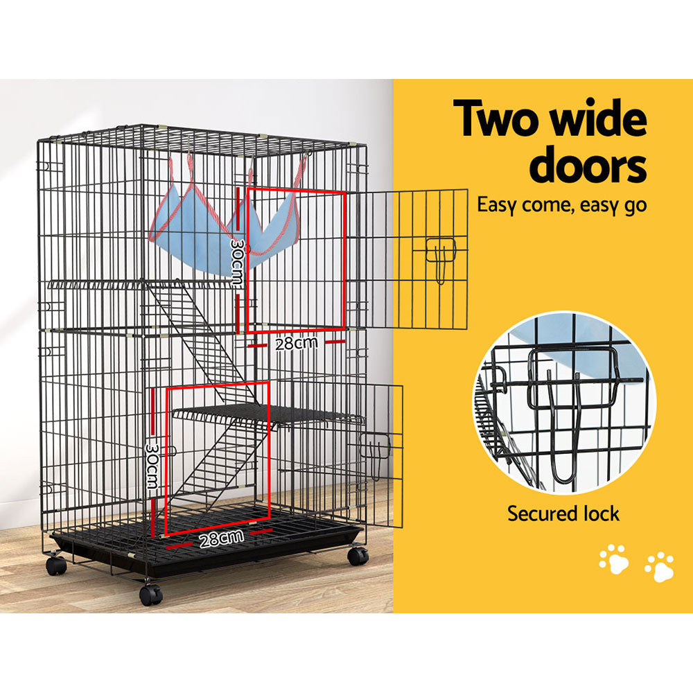 Small Animal Habitats & Cages: i.Pet Rabbit Cage 100cm Hutch 3 Level Indoor Guinea Pig Ferret