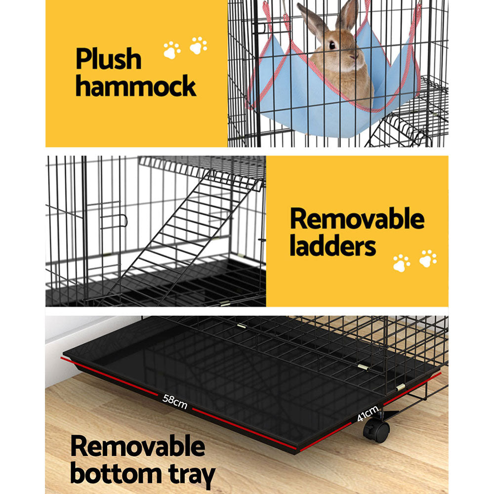 Small Animal Habitats & Cages: i.Pet Rabbit Cage 100cm Hutch 3 Level Indoor Guinea Pig Ferret