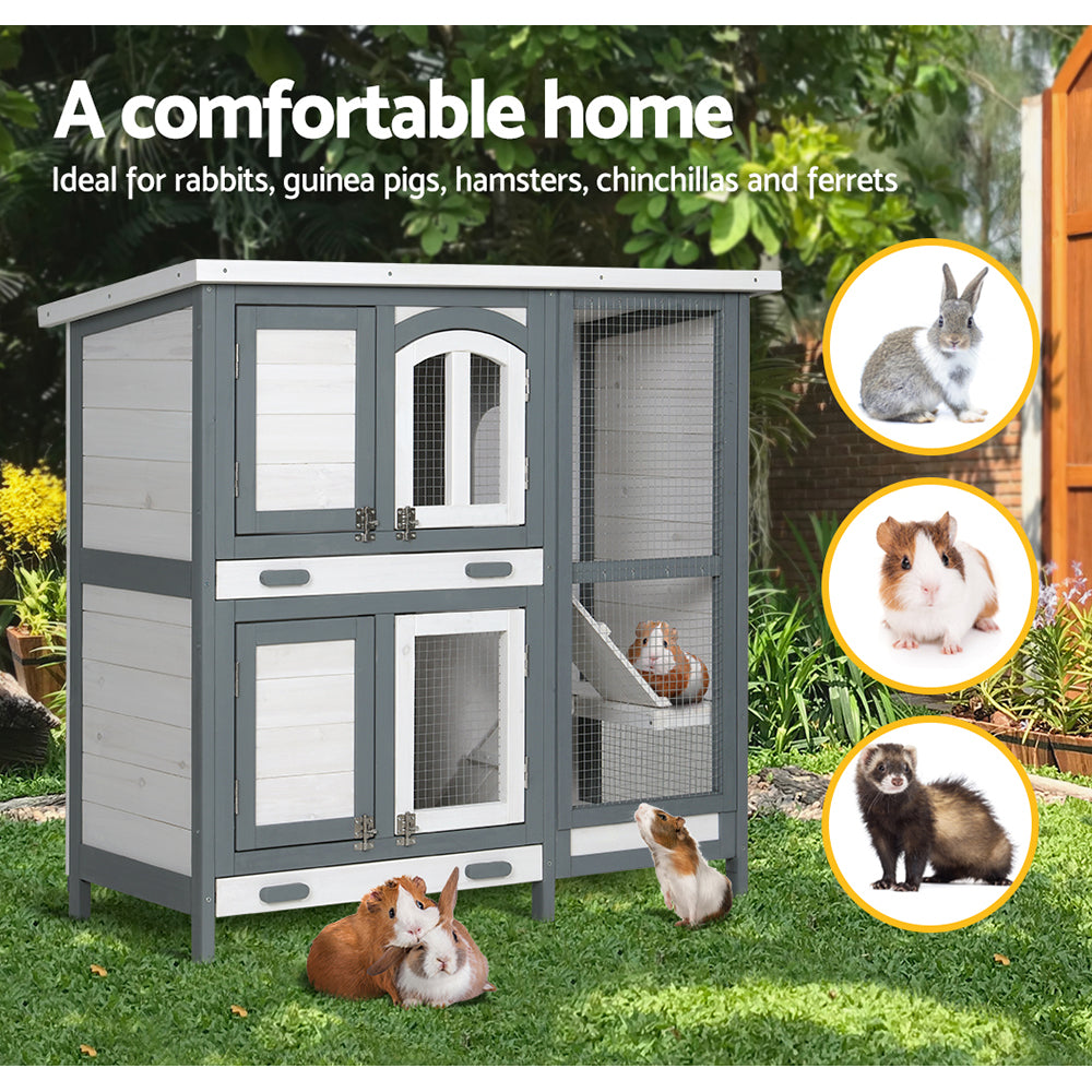 Small Animal Habitats & Cages: i.Pet Rabbit Hutch Chicken Coop 98cm x 45cm x 92cm Chicken Coop Large Wooden House Run Cage Outdoor