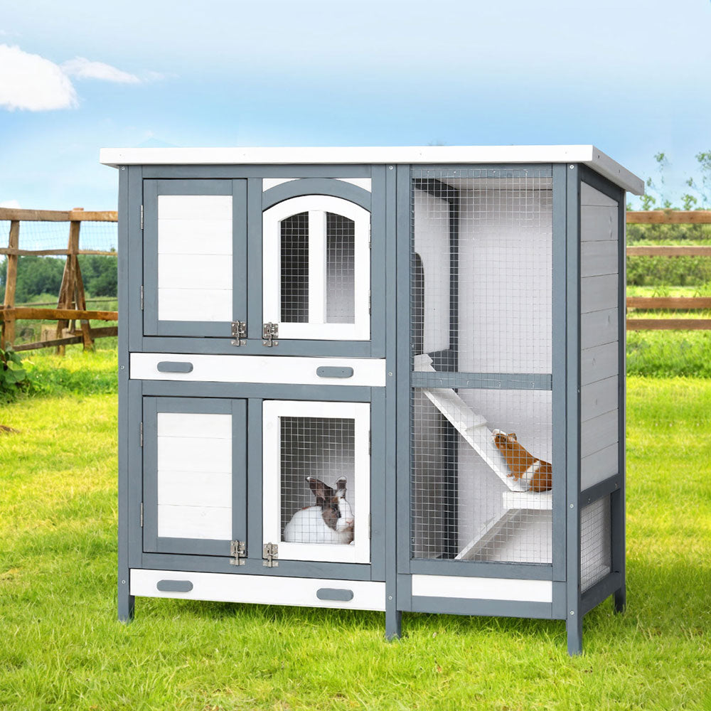 Small Animal Habitats & Cages: i.Pet Rabbit Hutch Chicken Coop 98cm x 45cm x 92cm Chicken Coop Large Wooden House Run Cage Outdoor