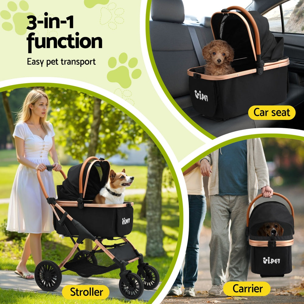 Dog Carriers & Crates: i.Pet Pet Dog Stroller Pram Large Cat Carrier Travel Pushchair Foldable 4 Wheels