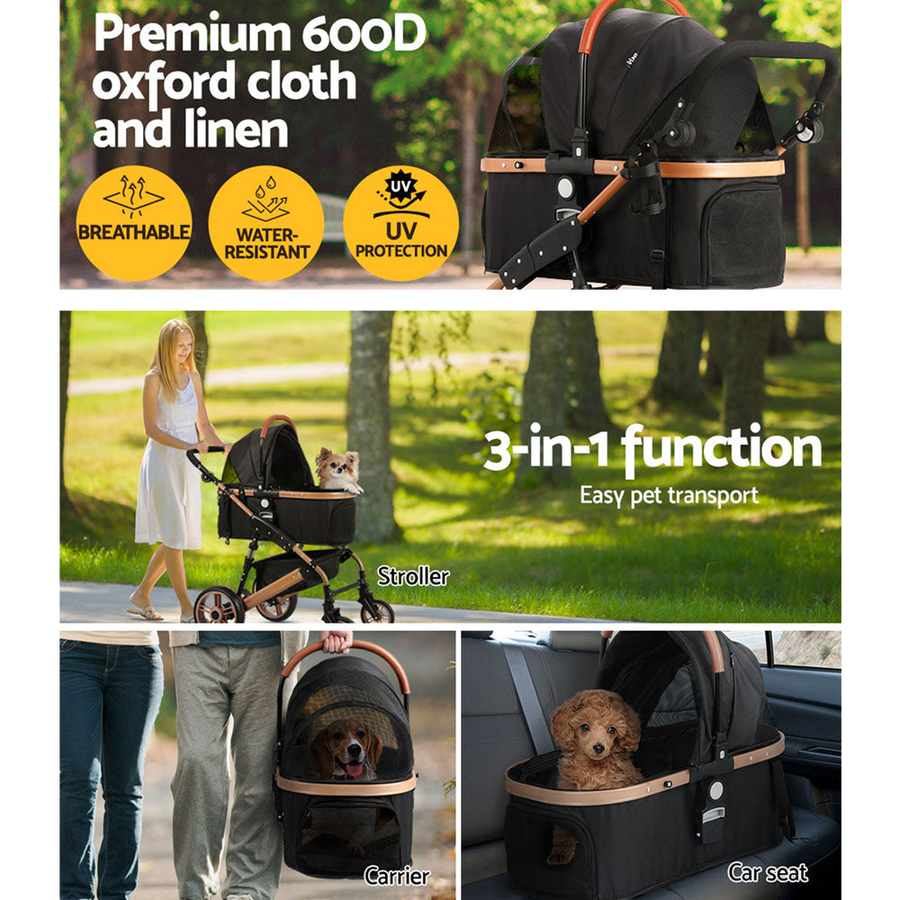 Cat Carriers & Crates: i.Pet Pet Stroller Dog Pram Large Cat Carrier Travel Foldable Pushchair 4 Wheels