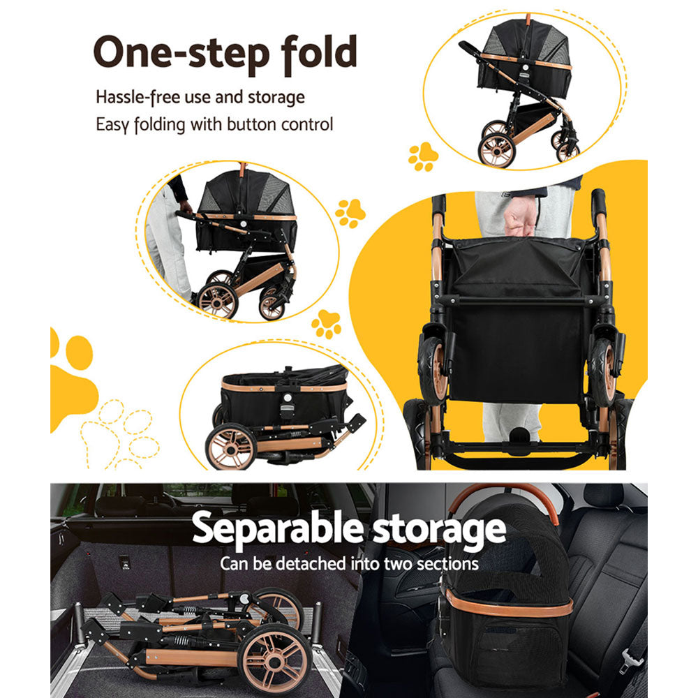 Cat Carriers & Crates: i.Pet Pet Stroller Dog Pram Large Cat Carrier Travel Foldable Pushchair 4 Wheels