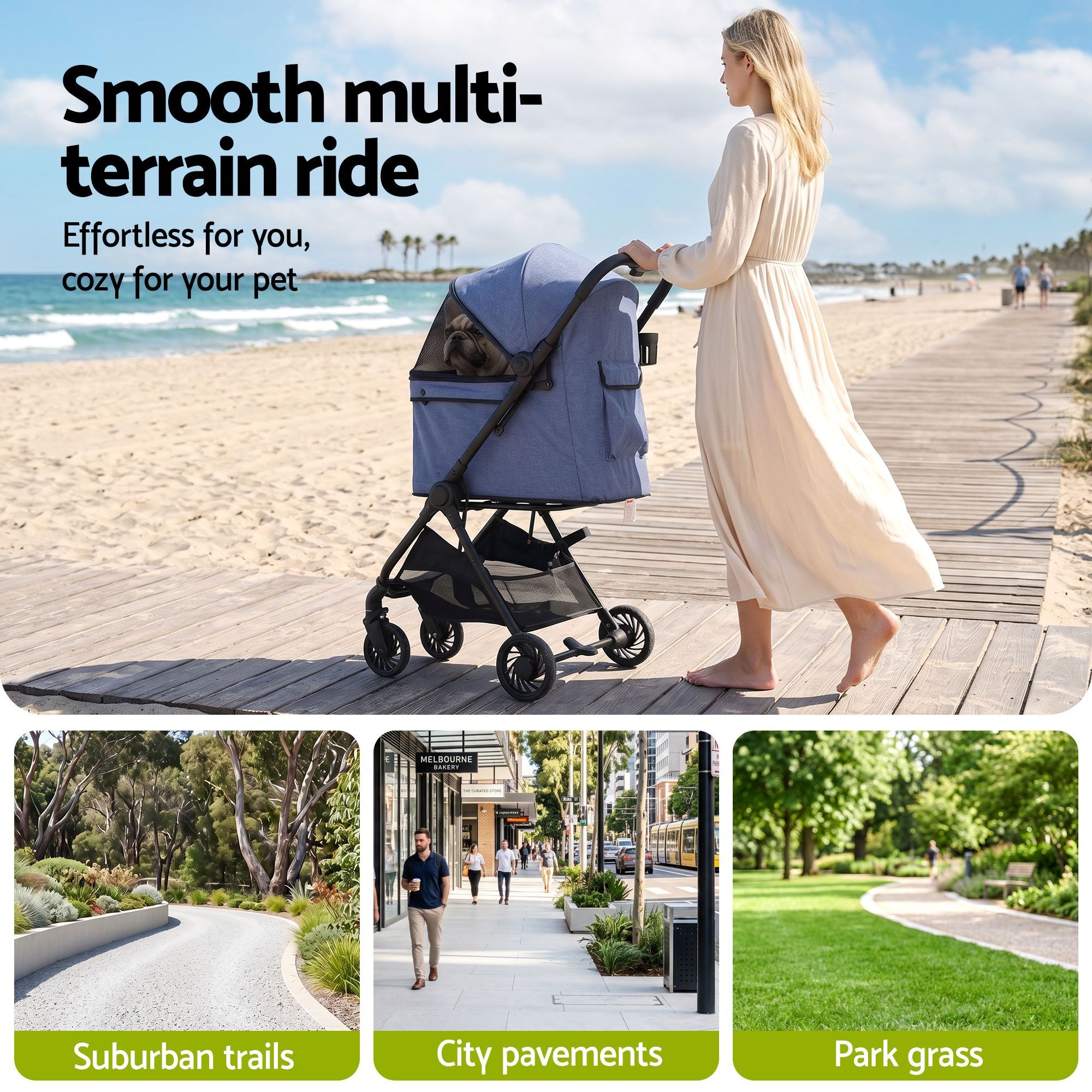 i.Pet Pet Stroller Pram Gravity Folding Dog Cage Large Travel Pushchair 4 Wheels