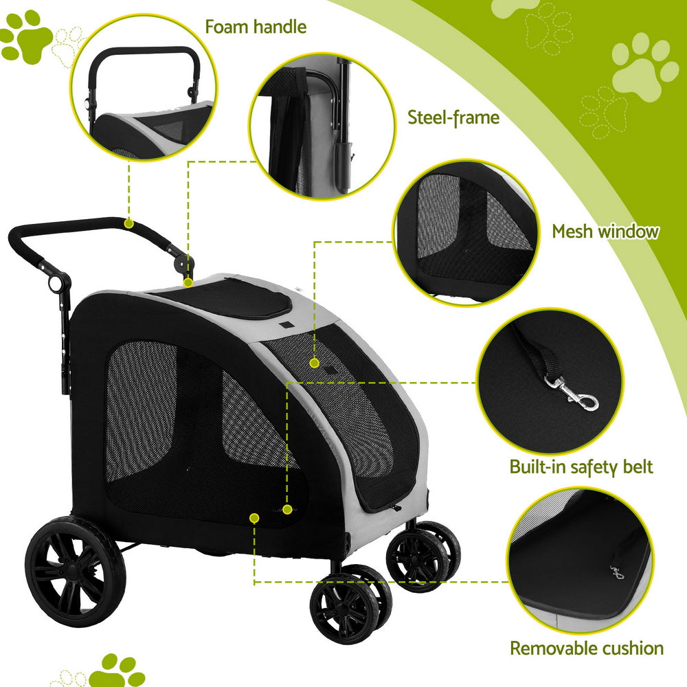 Cat Carriers & Crates: i.Pet Pet Stroller Dog Pram Large Carrier Cat Travel Foldable Strollers 4 Wheels Trolley