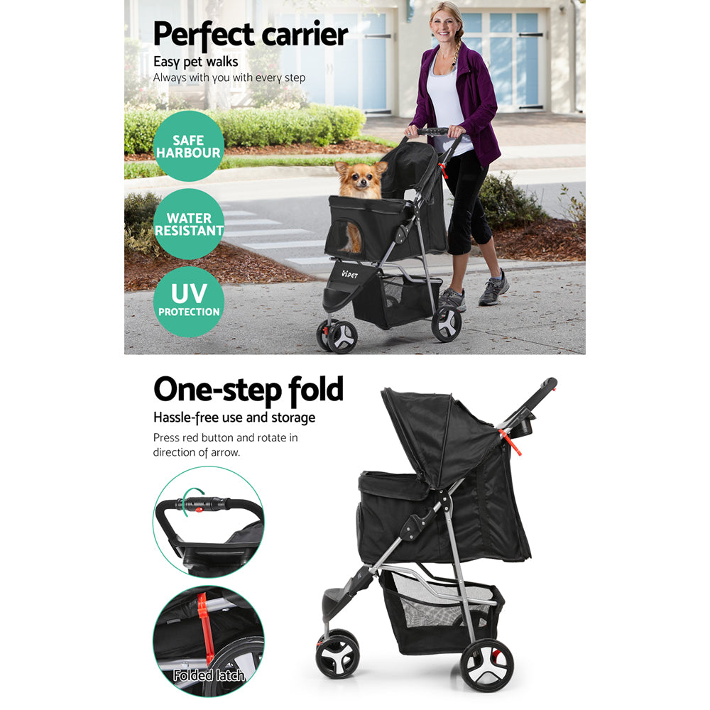 Cat Carriers & Crates: i.Pet Pet Stroller Dog Pram Cat Carrier Large Travel Pushchair Foldable 3 Wheels