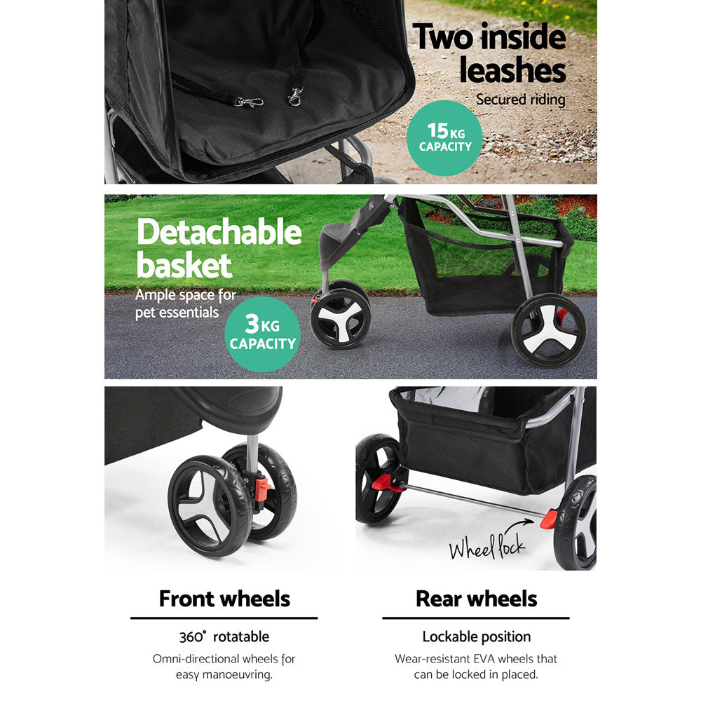 Cat Carriers & Crates: i.Pet Pet Stroller Dog Pram Cat Carrier Large Travel Pushchair Foldable 3 Wheels