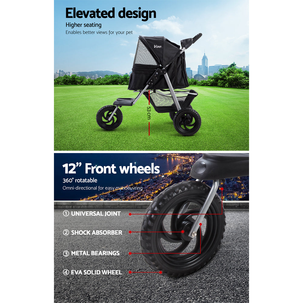 Cat Carriers & Crates: i.Pet Pet Stroller Dog Pram Large Cat Carrier Travel 3 Wheels Foldable Pushchair