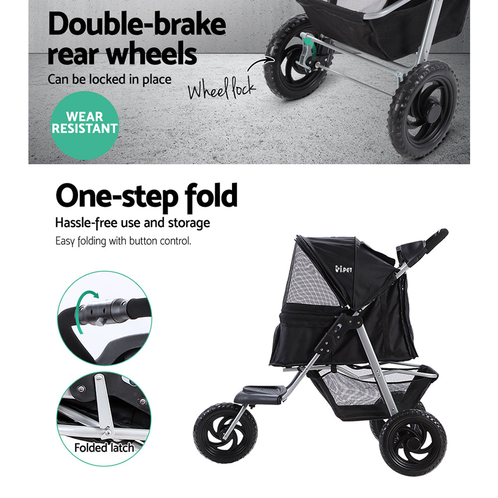 Cat Carriers & Crates: i.Pet Pet Stroller Dog Pram Large Cat Carrier Travel 3 Wheels Foldable Pushchair
