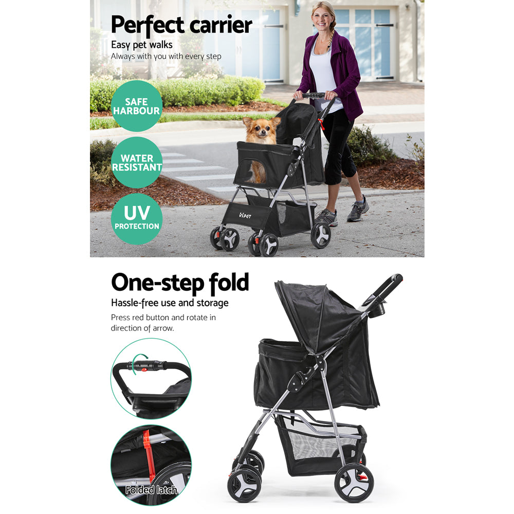 Strollers & Prams: i.Pet 4 Wheel Pet Stroller - Black