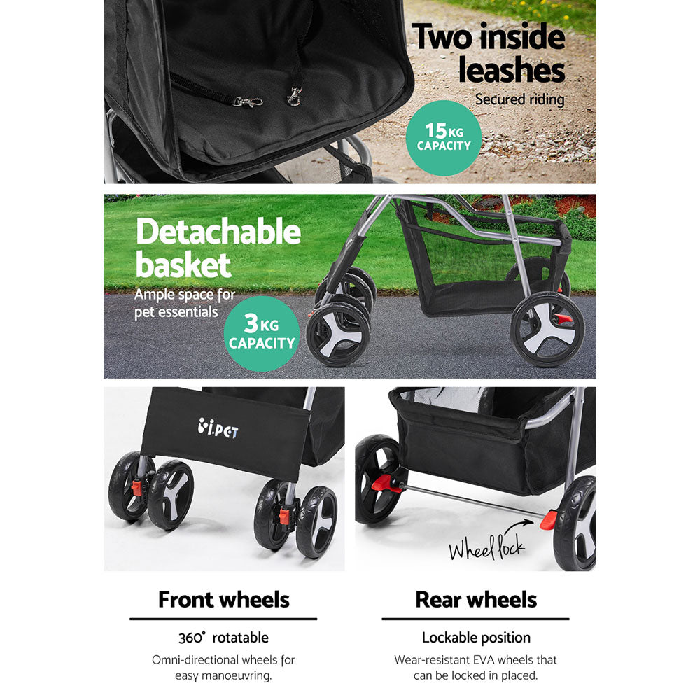 Strollers & Prams: i.Pet 4 Wheel Pet Stroller - Black