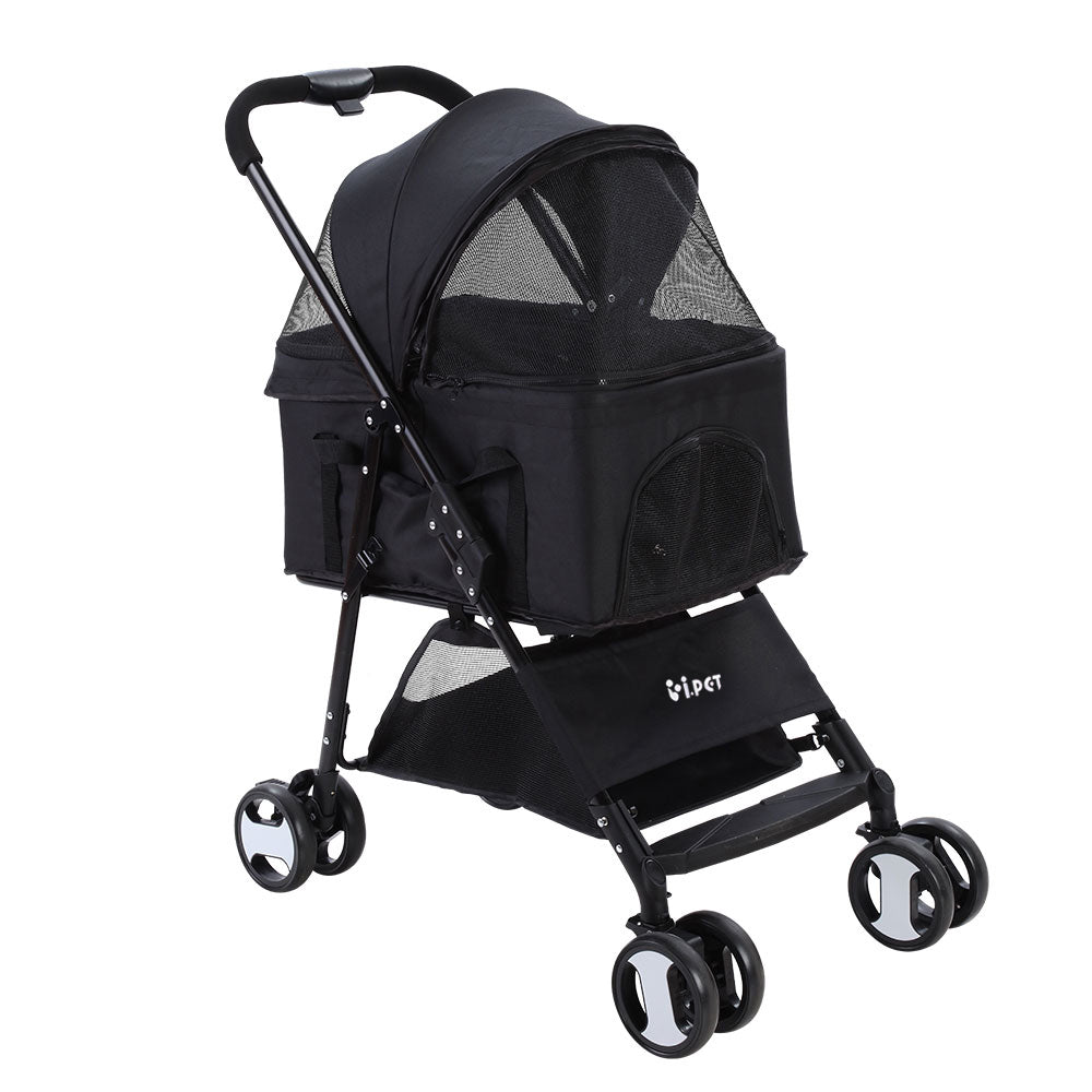 Cat Carriers & Crates: i.Pet Pet Stroller Dog Pram Cat Carrier Travel Large Pushchair Foldable 4 Wheels Black