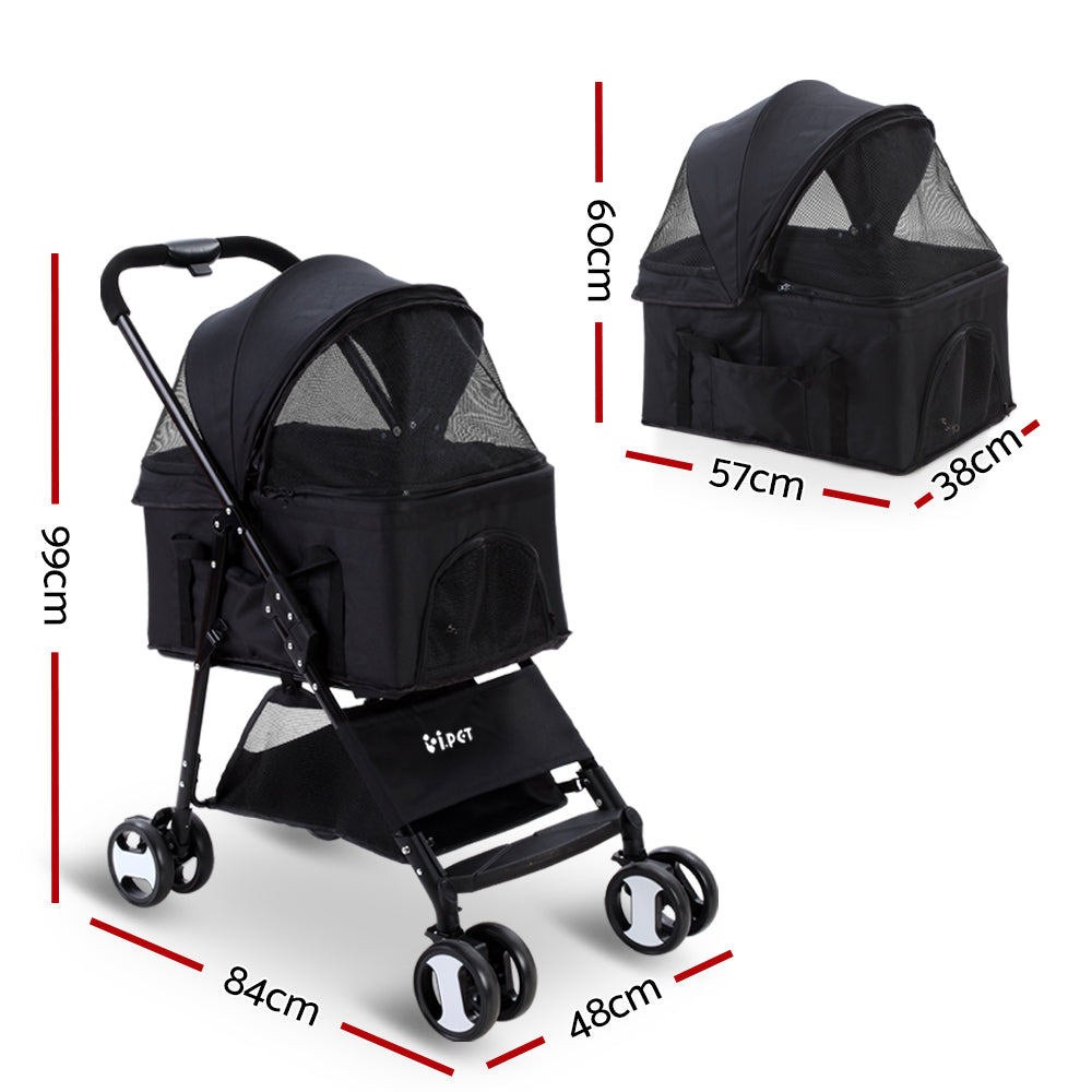 Cat Carriers & Crates: i.Pet Pet Stroller Dog Pram Cat Carrier Travel Large Pushchair Foldable 4 Wheels Black
