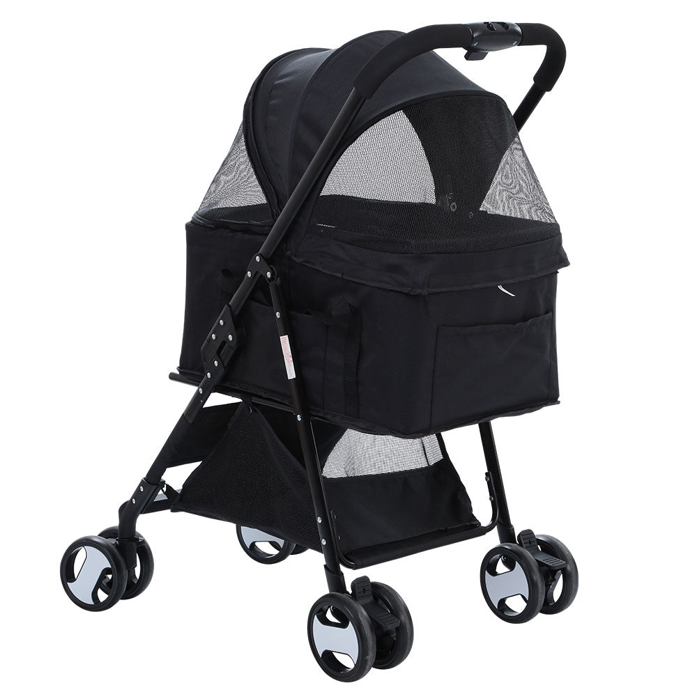 Cat Carriers & Crates: i.Pet Pet Stroller Dog Pram Cat Carrier Travel Large Pushchair Foldable 4 Wheels Black